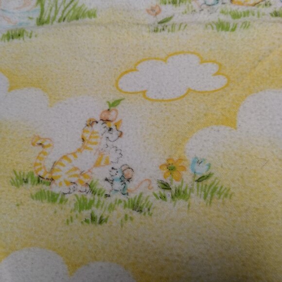 Vintage Dundee Receiving Blanket Yellow White Clouds Blue Teddy Bear Bunny Cat - Picture 12 of 16